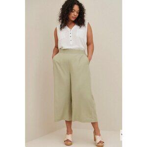 NWT Torrid Green Linen Blend High-Rise Crop Pull-On Pants 1X